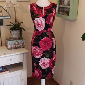 En Focus Studio Dark Floral Ponte Pencil Dress